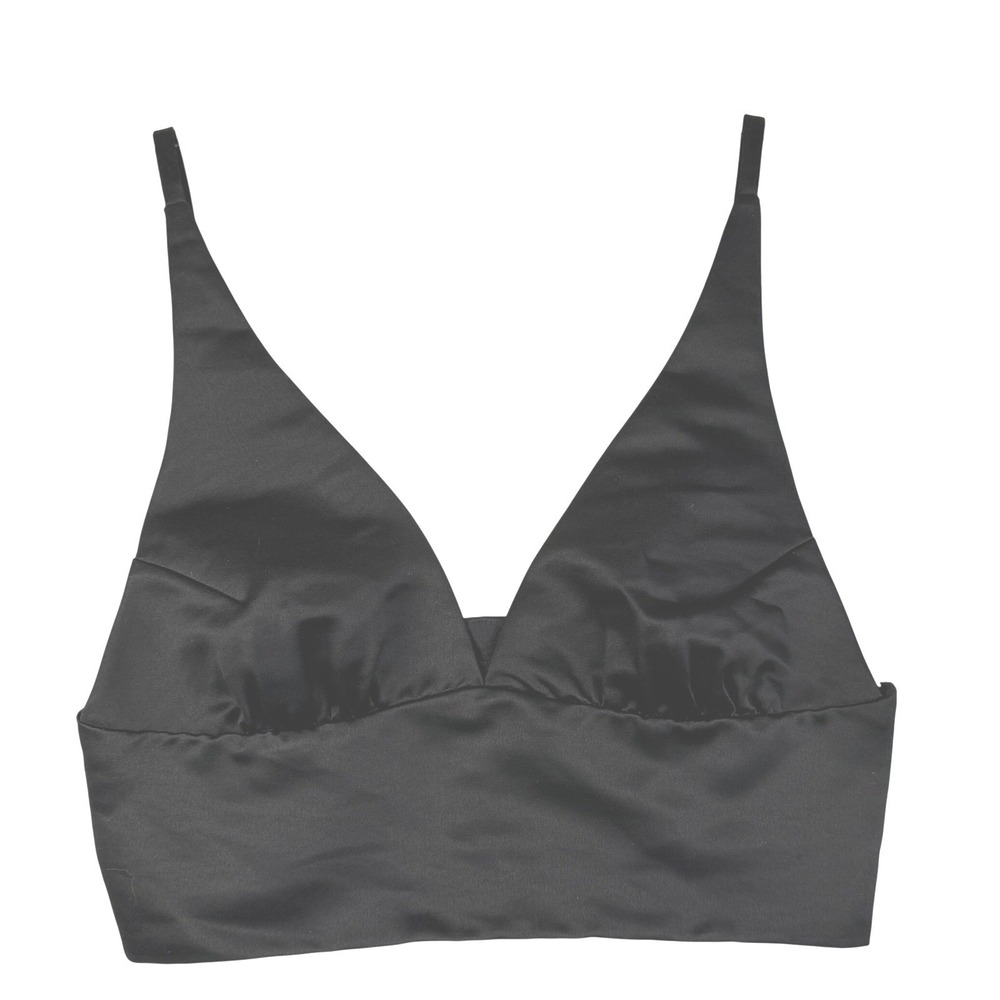 Cynthia Rowley Black Satin V-Neck Ruched Crop Top Size 6 Side Zip Adjustable